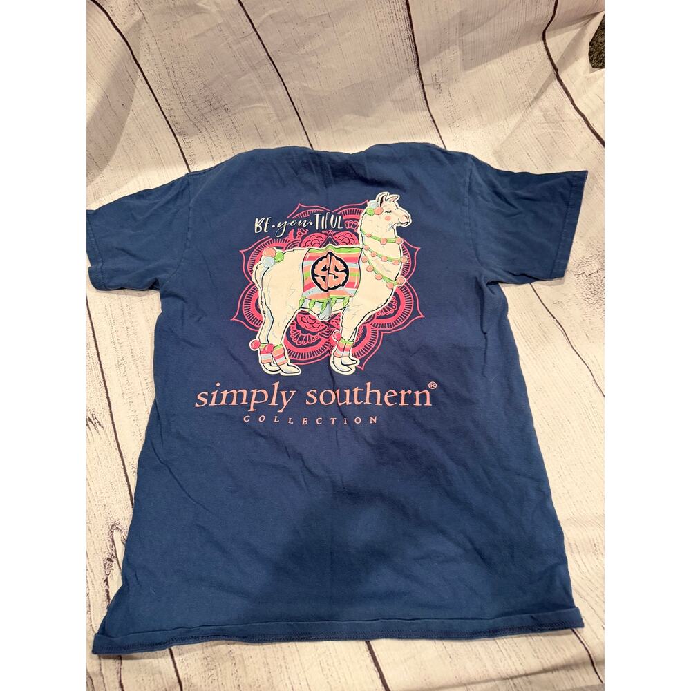 Simply Southern Llama Be-You-Tiful  Short Sleeve Shirt Size S GUC